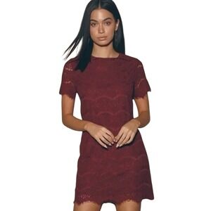 Lulu's Burgundy Lace Short Sleeve Boho feminine Sheath Dress Women's Size M